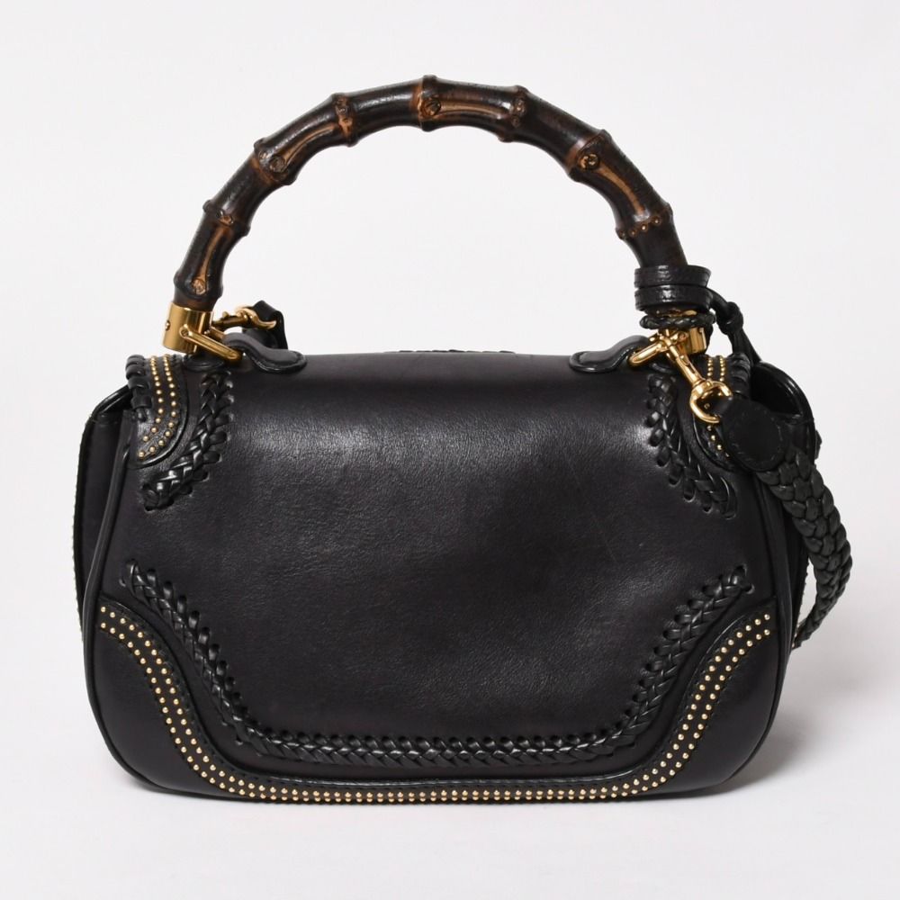 Gucci New Bamboo Leather 2-Way Giannini Wood Handle Shoulder Bag Gold — view 2