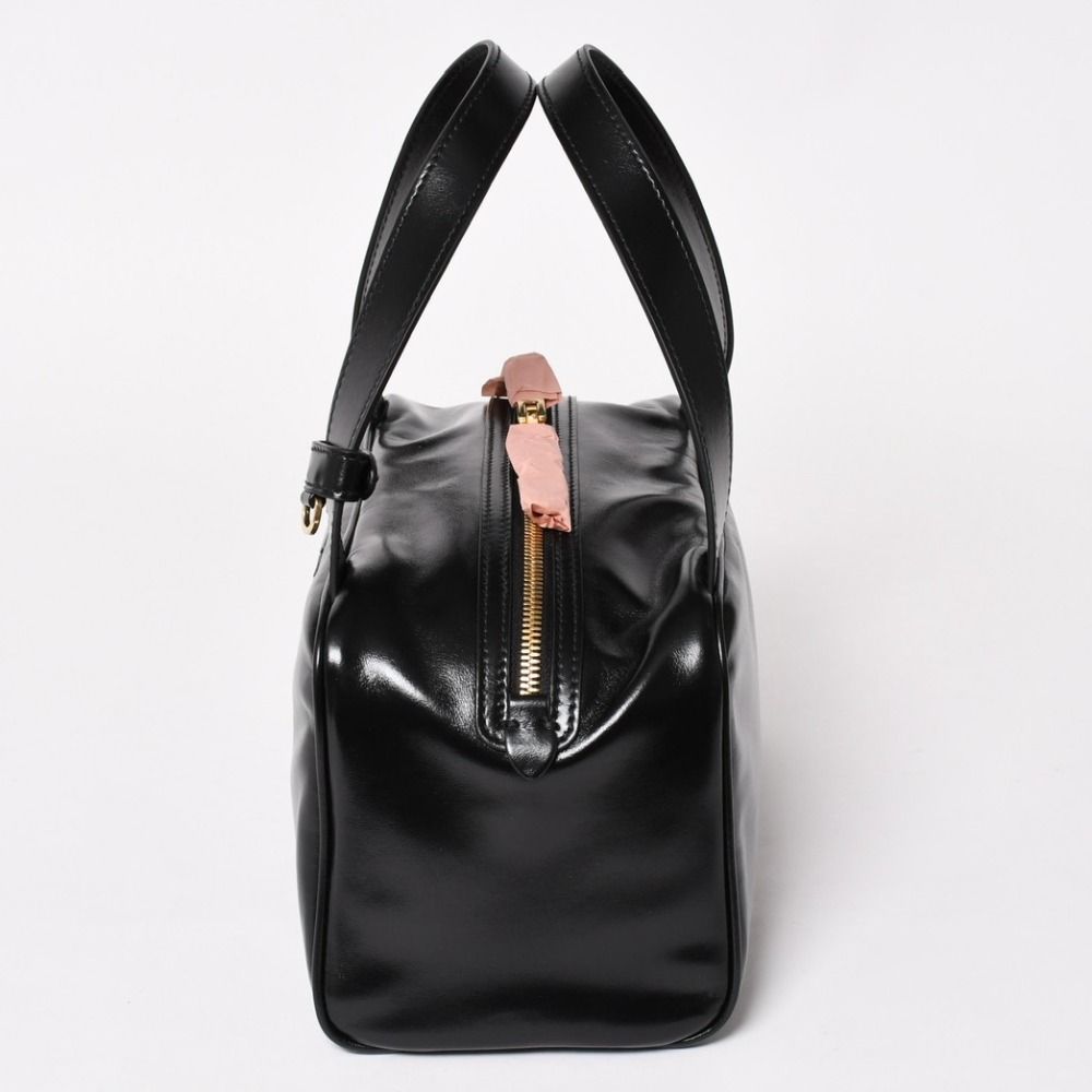 Miu Miu Leather Top Handle Bag Handbag Shiny Calfskin Black Gold — view 4