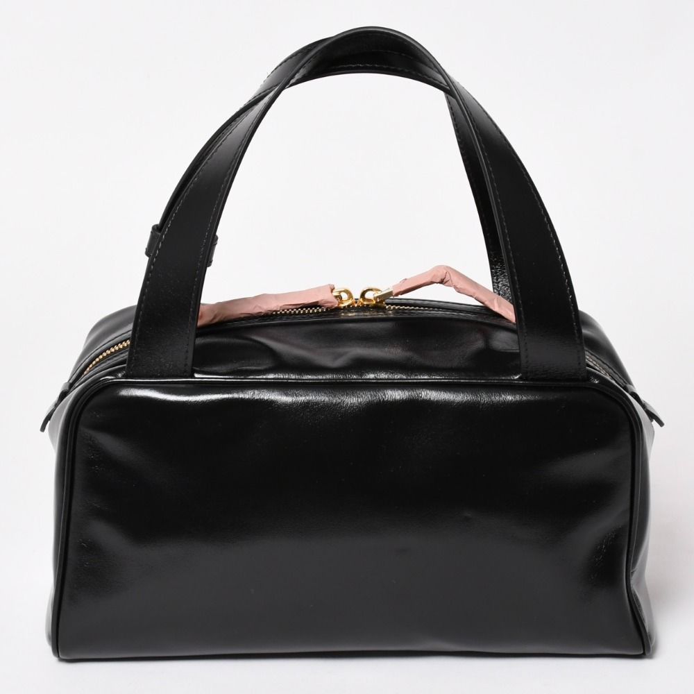 Miu Miu Leather Top Handle Bag Handbag Shiny Calfskin Black Gold — view 2