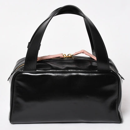 Miu Miu Leather Top Handle Bag Handbag Shiny Calfskin Black Gold — view 2