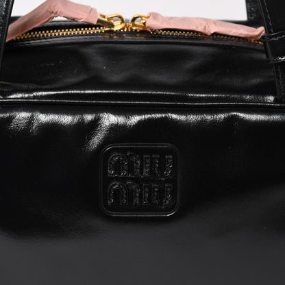 Miu Miu Leather Top Handle Bag Handbag Shiny Calfskin Black Gold — view 6