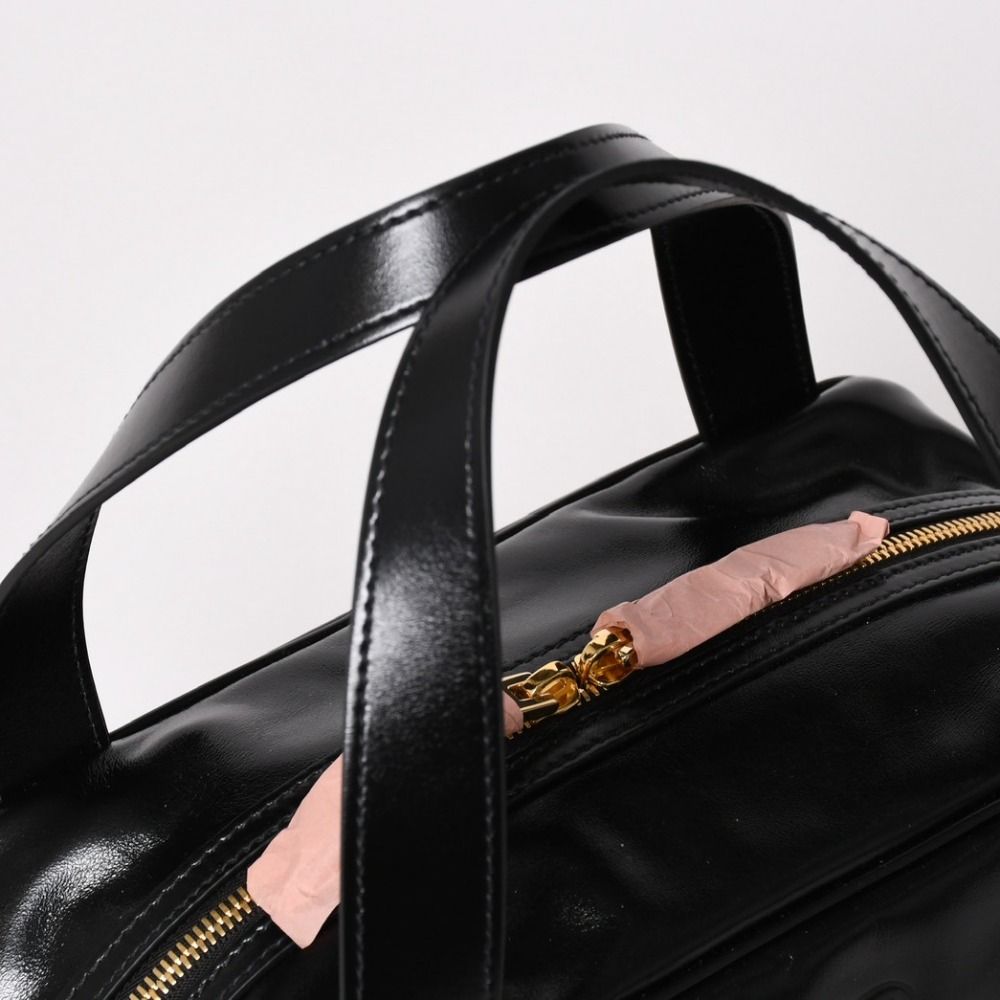 Miu Miu Leather Top Handle Bag Handbag Shiny Calfskin Black Gold — view 5