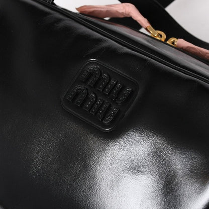 Miu Miu Leather Top Handle Bag Handbag Shiny Calfskin Black Gold — view 7