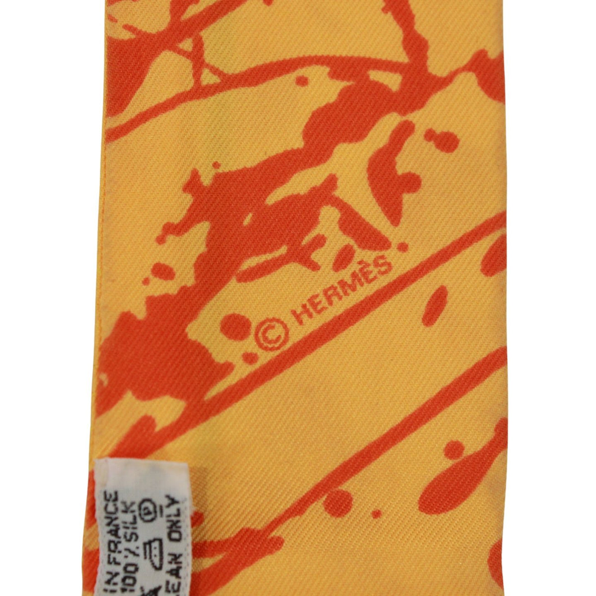 Hermes Twilly Paint Splatter Silk Orange Scarf — view 5