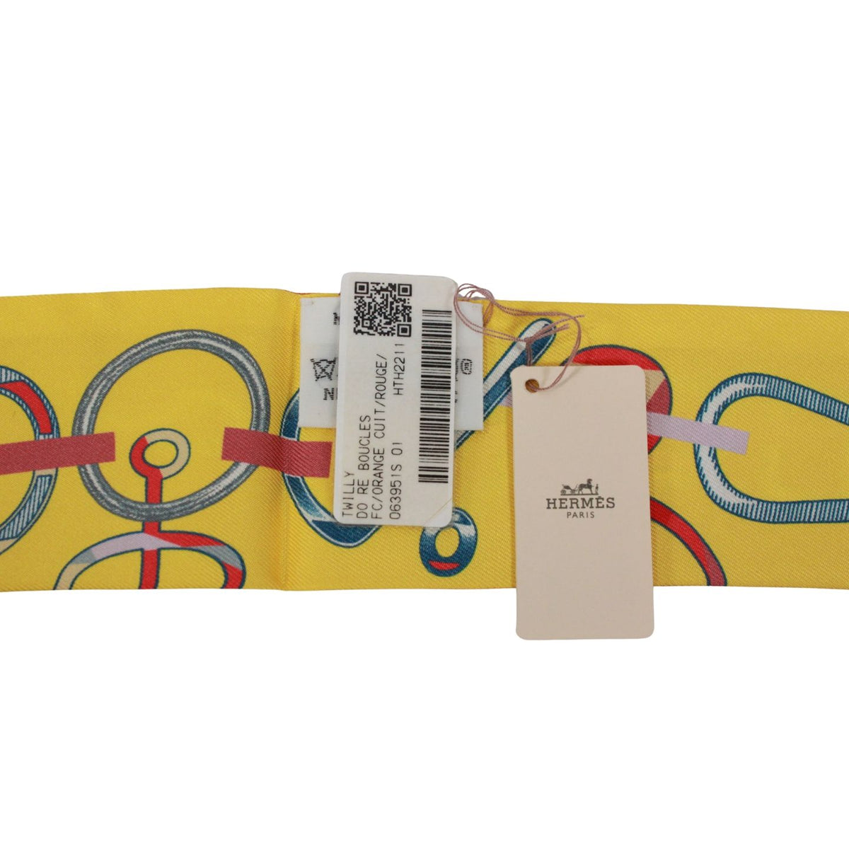 Hermes Twirly de le Boucle Silk Yellow Orange Scarf — view 5