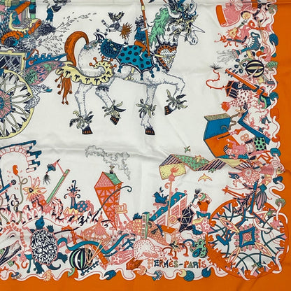 Hermes Carre 90 Silk Scarf Folle Parade Orange — view 5