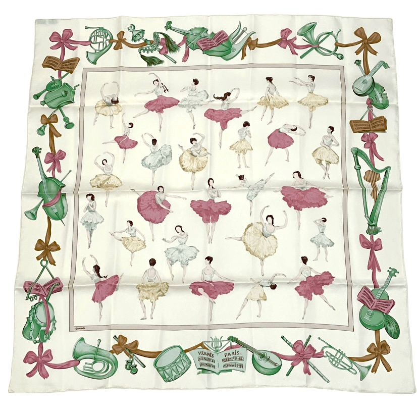 Hermes Carre 90 Silk Scarf la Danse Ballerina Beige