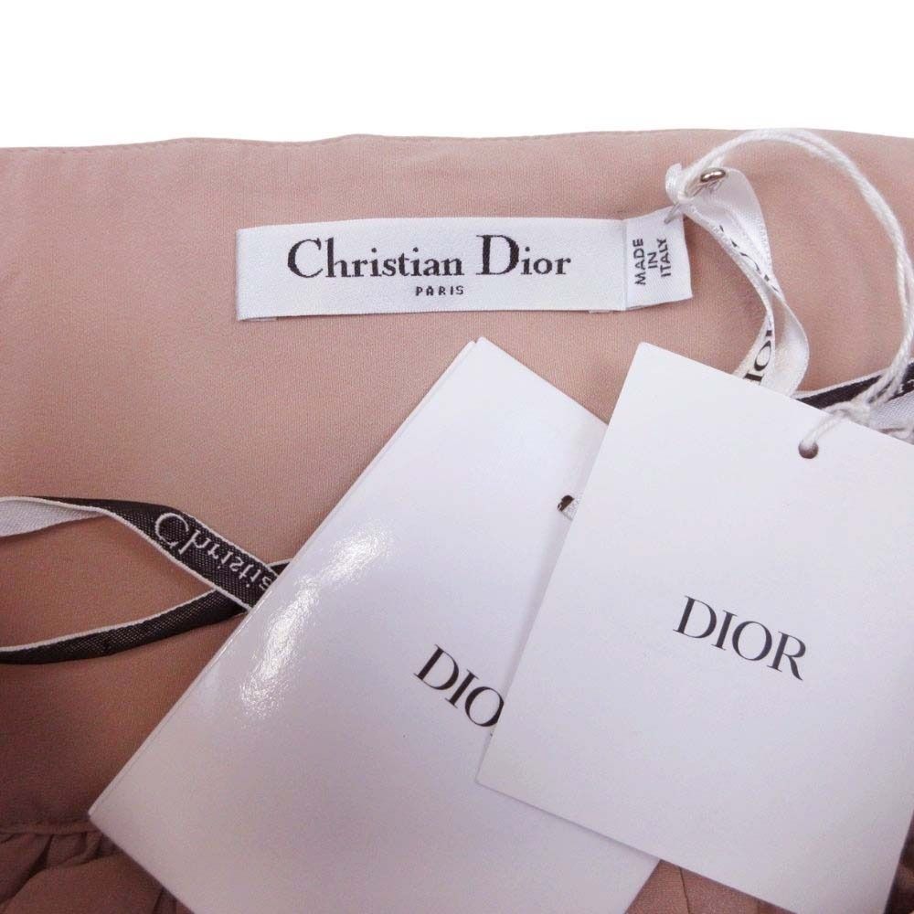 Dior Lace Up Waist Flare Skirt Wool Silk Knee Length 40 Pink Beige — view 5