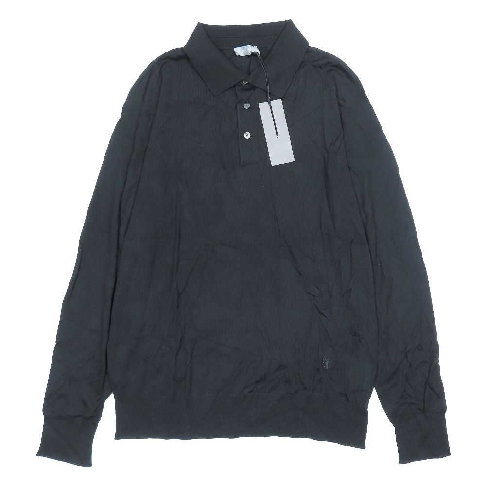 Dior Bee Wool Polo Shirt High Gee Knit Long Sleeve Accent Bee Embroidery