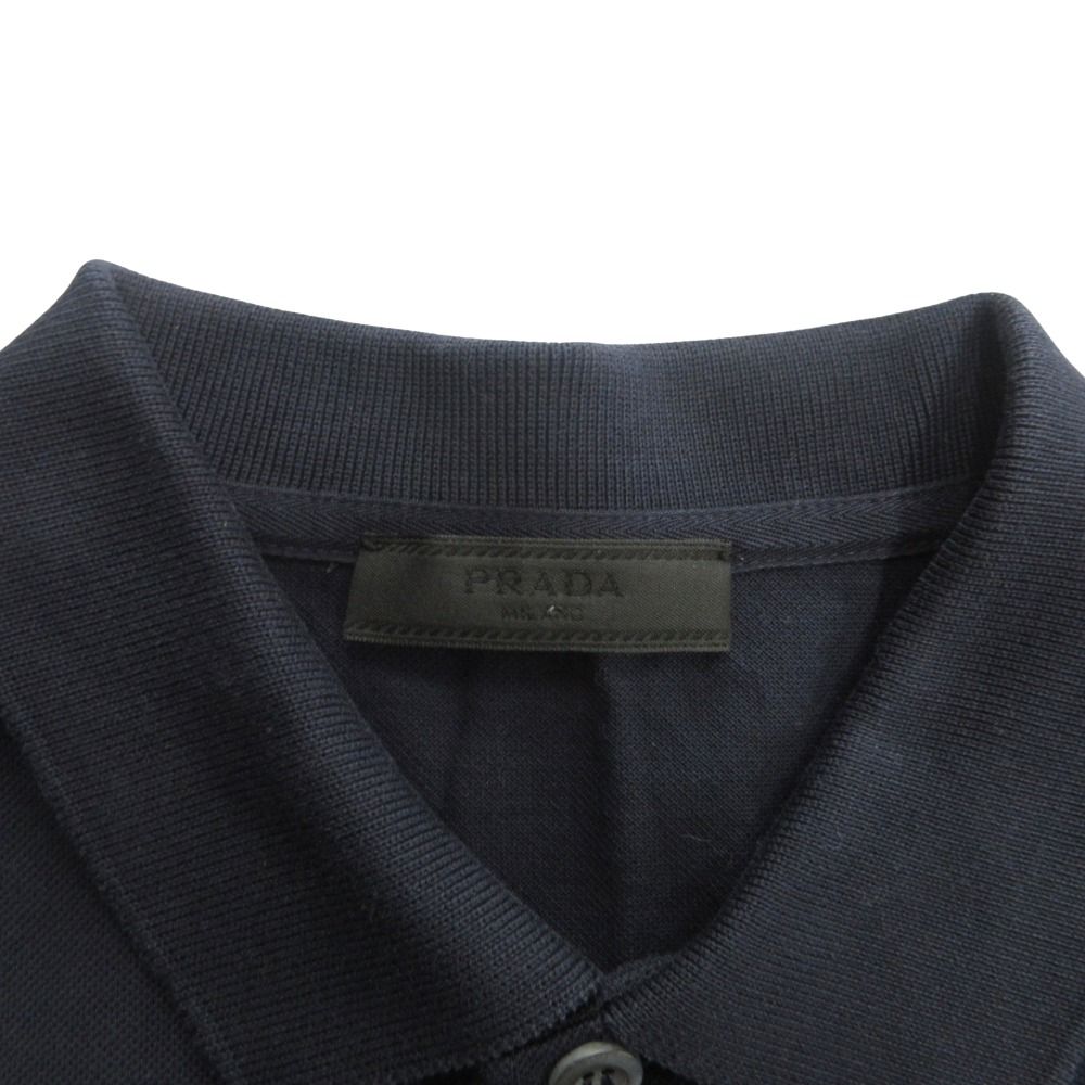 Prada Triangle Logo Patch Polo Shirt Top Pique S Navy — view 6