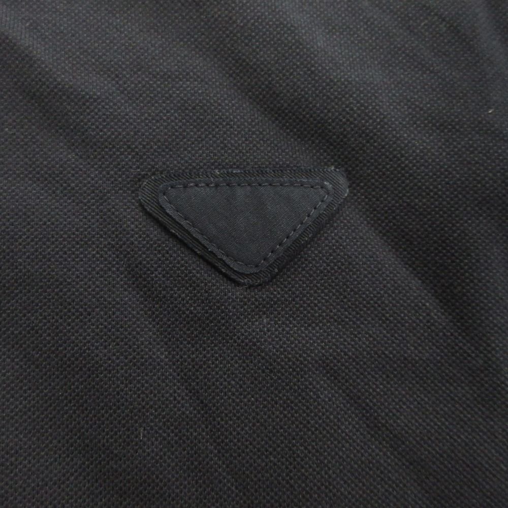 Prada Triangle Logo Patch Polo Shirt Top Pique S Navy — view 4