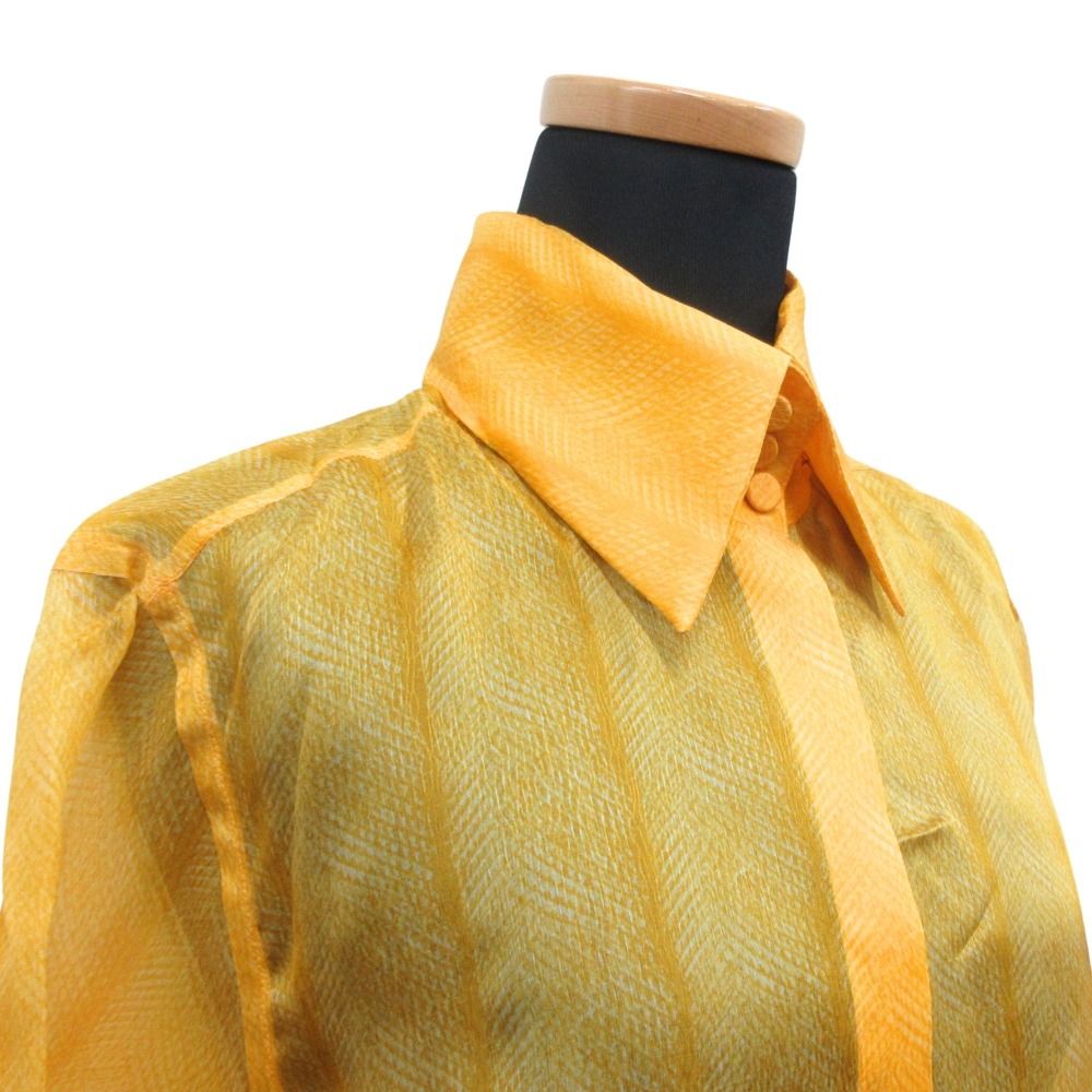 Fendi Organza Sheer Shirt Blouse Top Long Sleeve Feather Motif Side Slit 40 — view 6