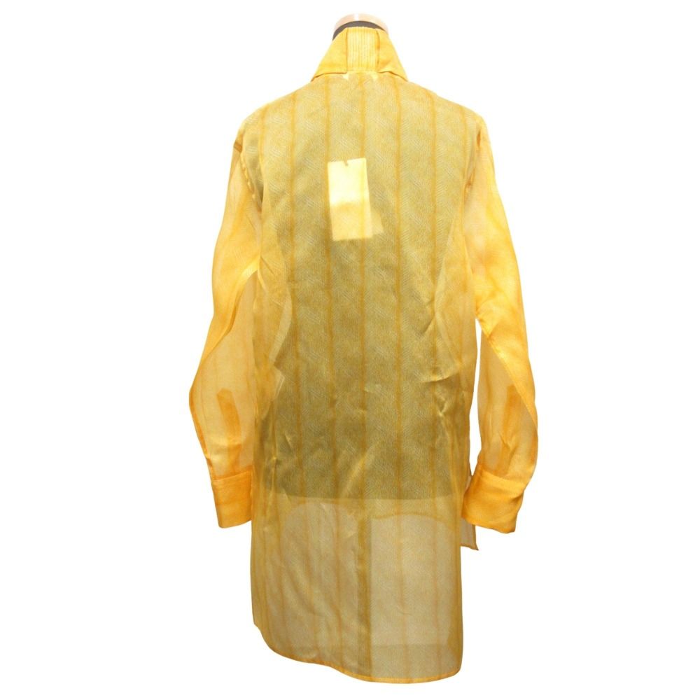 Fendi Organza Sheer Shirt Blouse Top Long Sleeve Feather Motif Side Slit 40 — view 3