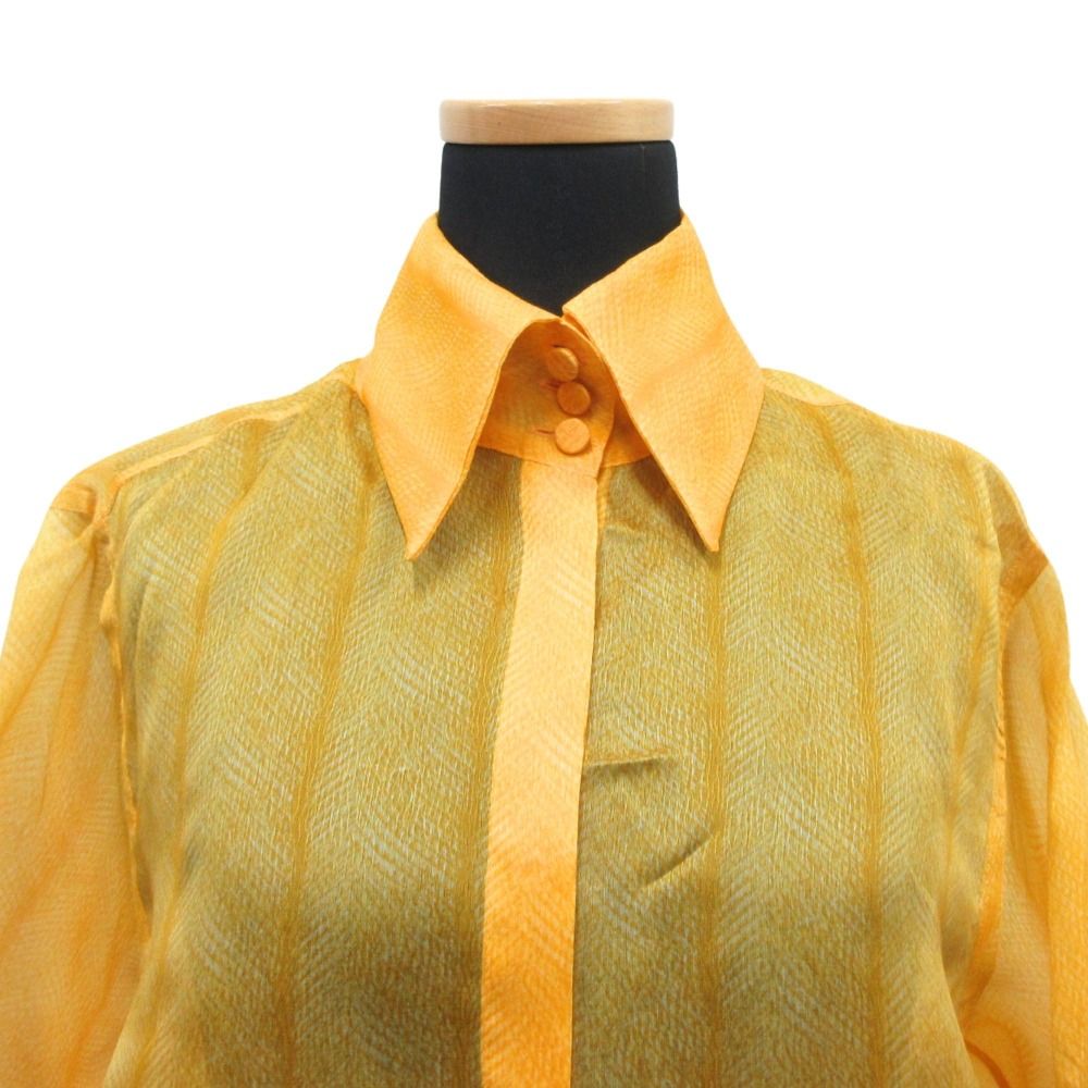 Fendi Organza Sheer Shirt Blouse Top Long Sleeve Feather Motif Side Slit 40 — view 4