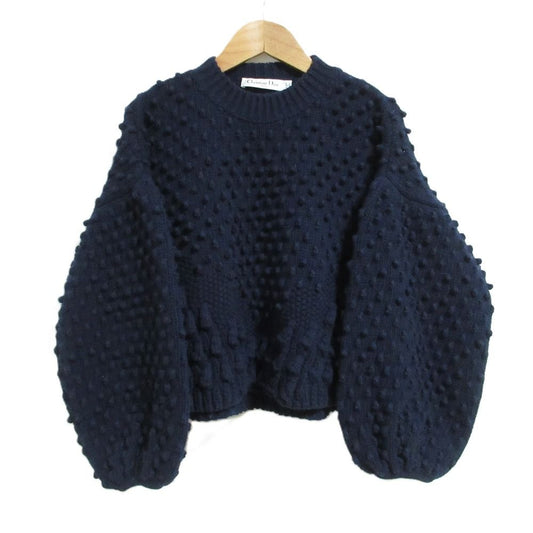 Dior Puff Sleeve Pullover Knit Sweater 38 Navy
