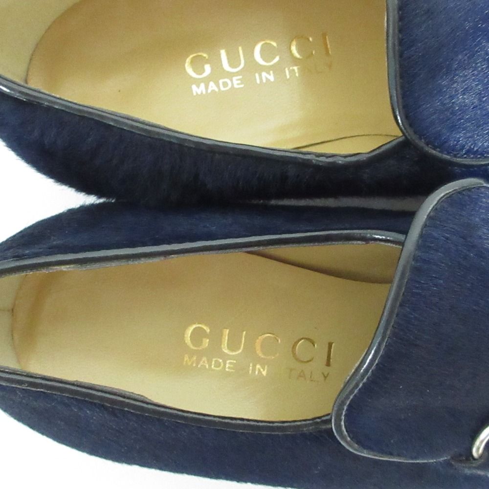 Gucci Tom Ford Era Horsebit Calf Hair Leather Loafers 5 Navy — view 5