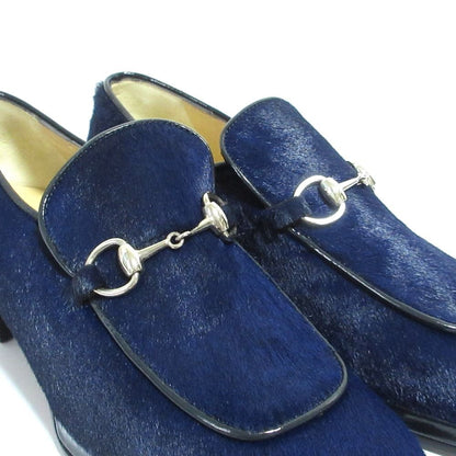 Gucci Tom Ford Era Horsebit Calf Hair Leather Loafers 5 Navy — view 6