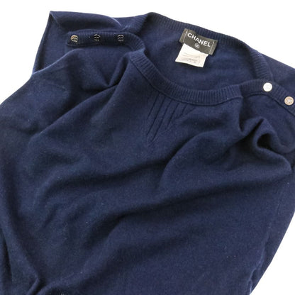 Chanel CC Logo Button Cashmere Sleeveless Mini Knit Dress 36 Navy — view 5