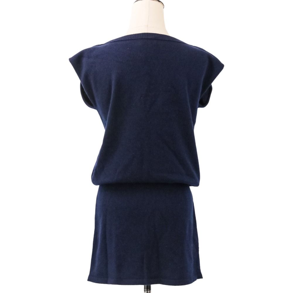 Chanel CC Logo Button Cashmere Sleeveless Mini Knit Dress 36 Navy — view 4