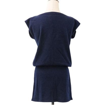 Chanel CC Logo Button Cashmere Sleeveless Mini Knit Dress 36 Navy — view 4