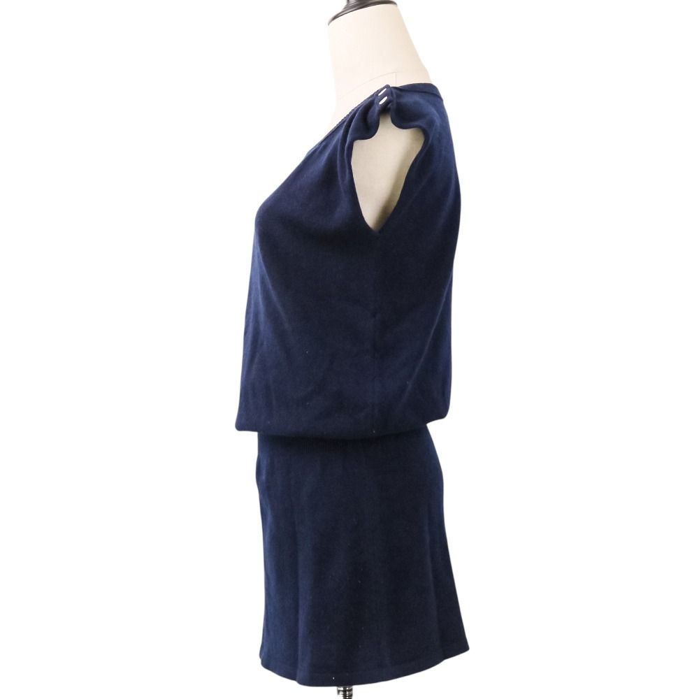Chanel CC Logo Button Cashmere Sleeveless Mini Knit Dress 36 Navy — view 3