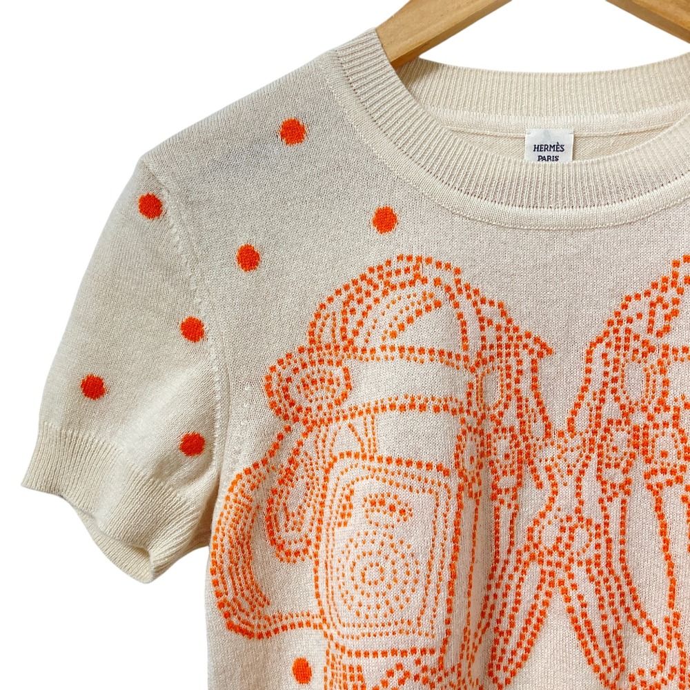 Hermes Bridal de Gala Short Sleeve Cashmere Knit Top 34 Beige Sweater — view 3
