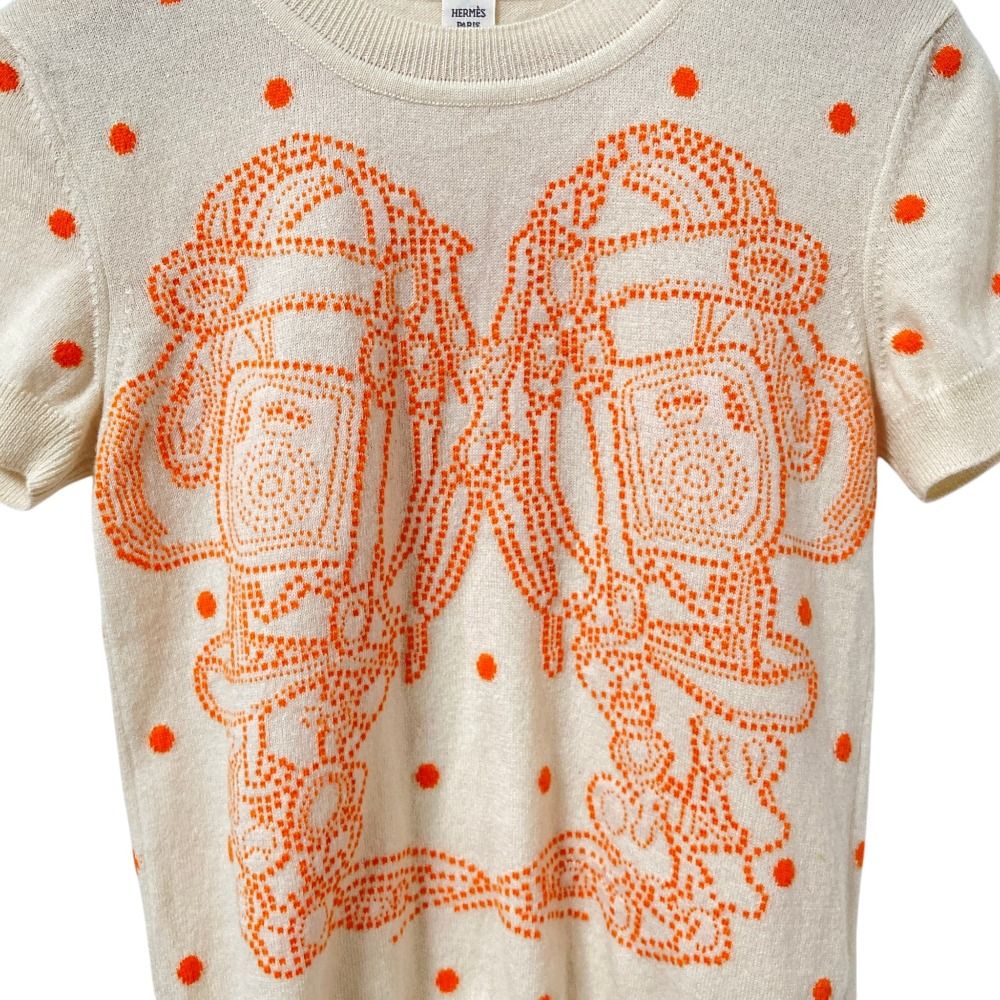 Hermes Bridal de Gala Short Sleeve Cashmere Knit Top 34 Beige Sweater — view 4