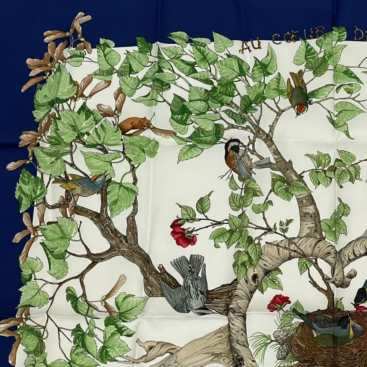 Hermes Carre 90 Coeur Des Bois In The Woods Navy 100% Silk Scarf — view 2