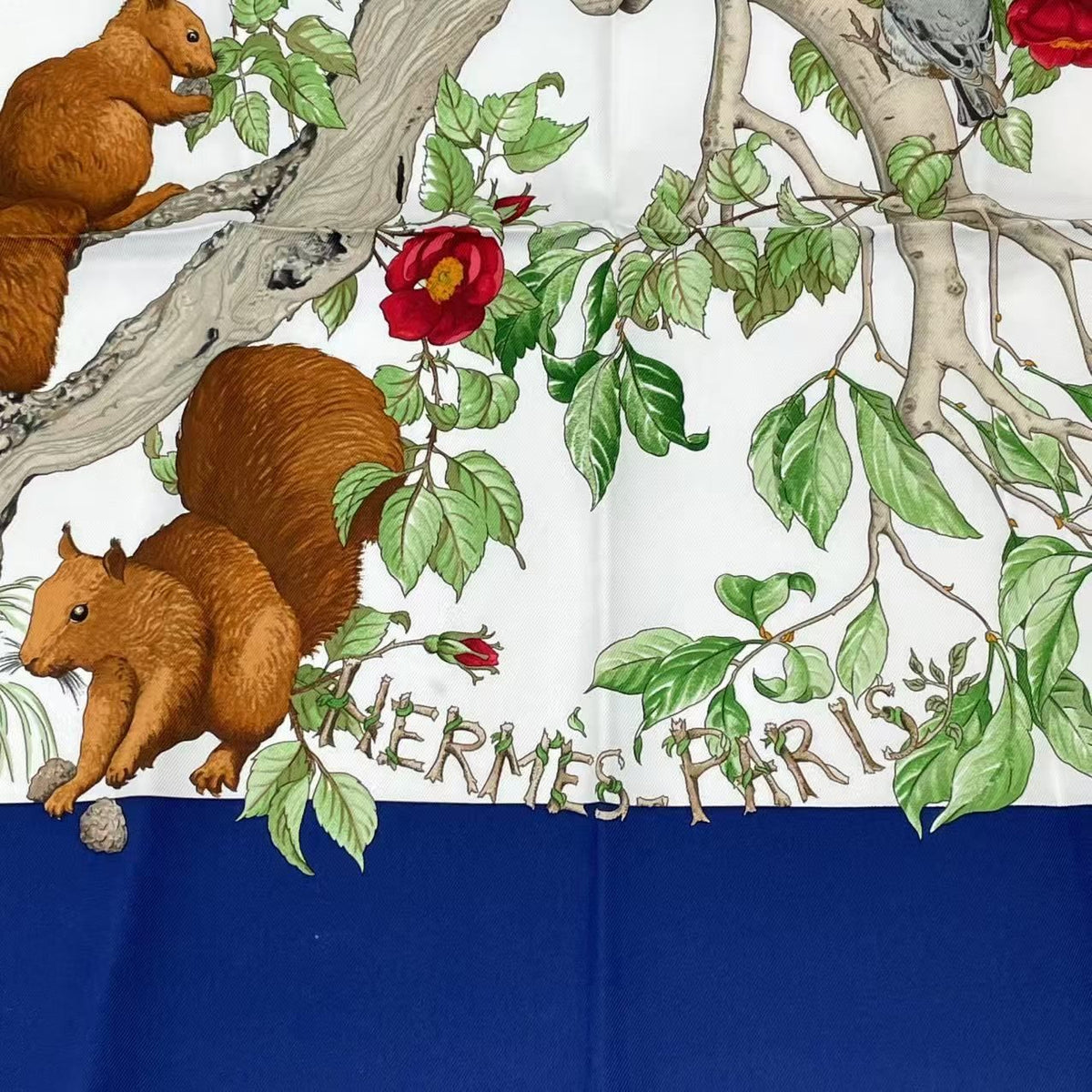 Hermes Carre 90 Coeur Des Bois In The Woods Navy 100% Silk Scarf — view 5