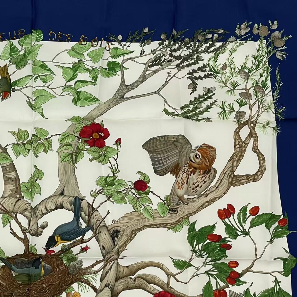 Hermes Carre 90 Coeur Des Bois In The Woods Navy 100% Silk Scarf — view 3