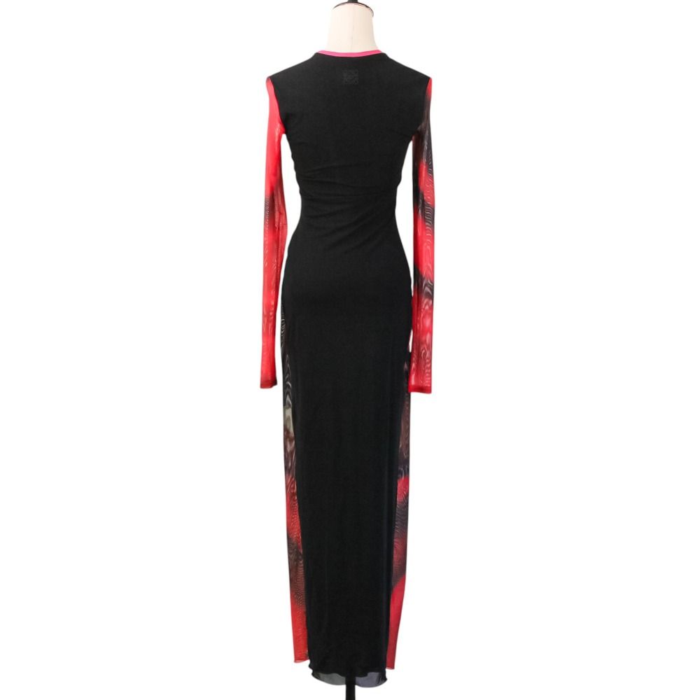 Loewe Power Net Body Print Dress Long Sleeve XS Red Black — view 4