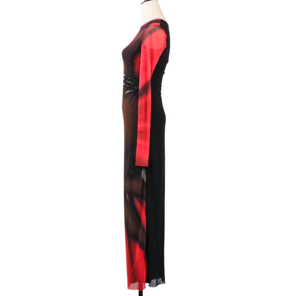 Loewe Power Net Body Print Dress Long Sleeve XS Red Black — view 3