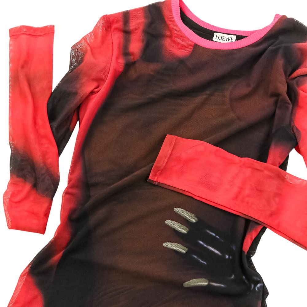 Loewe Power Net Body Print Dress Long Sleeve XS Red Black — view 5