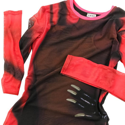 Loewe Power Net Body Print Dress Long Sleeve XS Red Black — view 5
