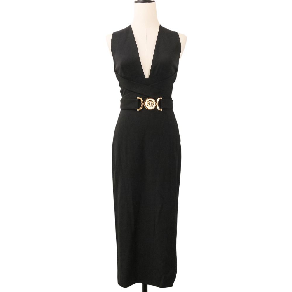 Versace High Quality Medusa Belt Sleeveless Dress Long 36 Black