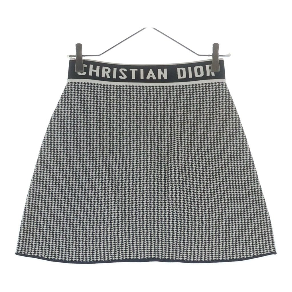 Dior Handtooth Houndstooth Knit Skirt Black White — view 2