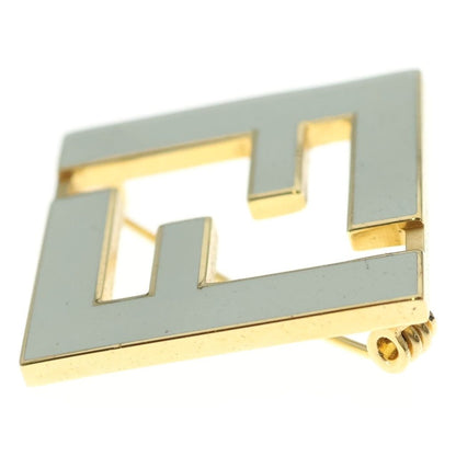 Fendi FF Logo Forever Brooch Gold White — view 3