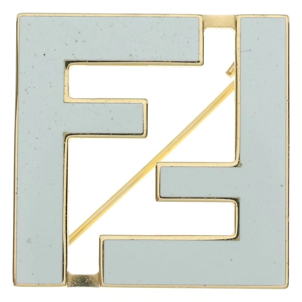 Fendi FF Logo Forever Brooch Gold White