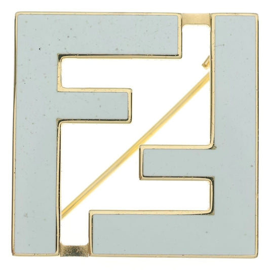 Fendi FF Logo Forever Brooch Gold White