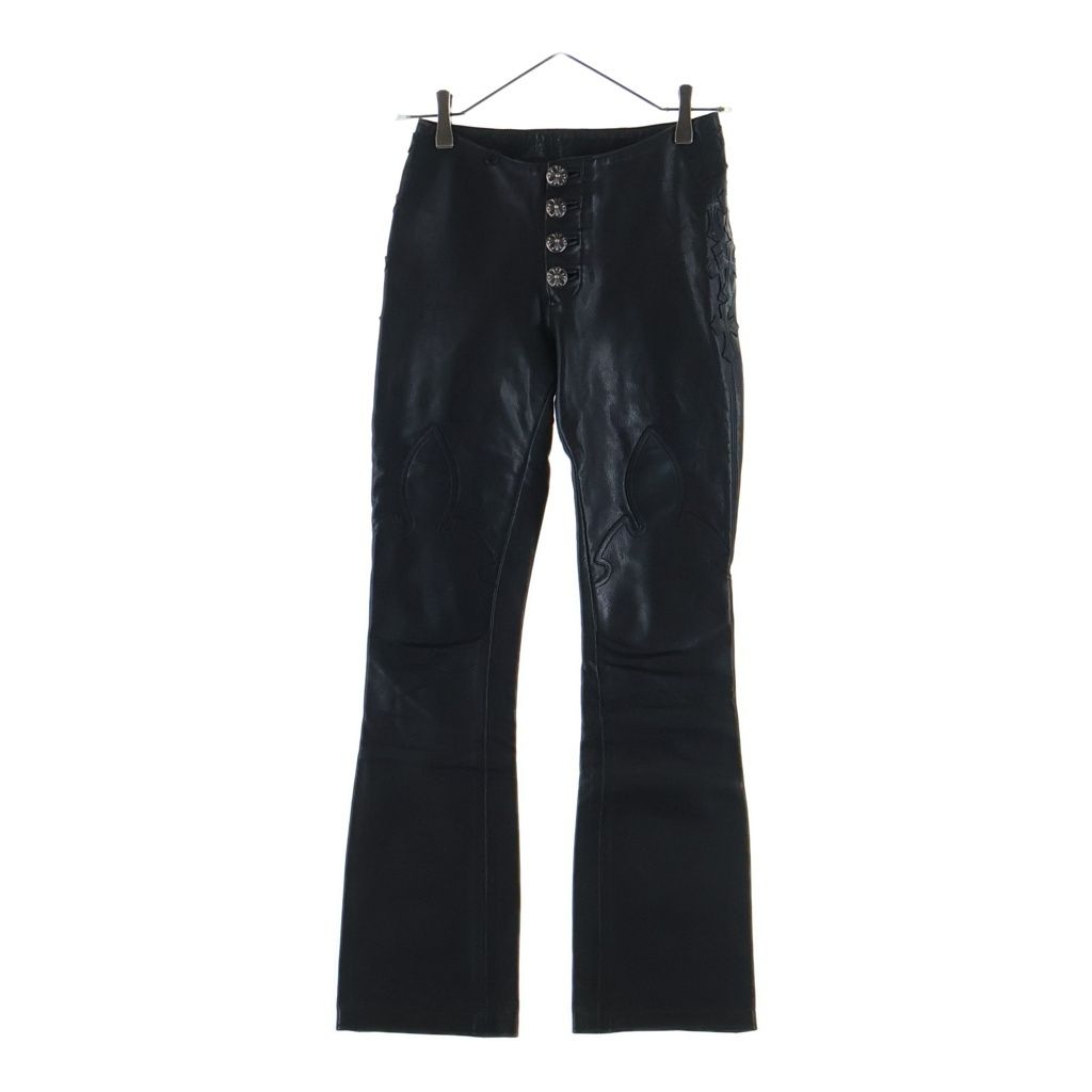 Chrome Hearts Fleurknee Cross Patch Leather Pants Black