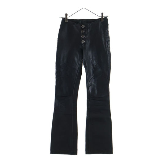Chrome Hearts Fleurknee Cross Patch Leather Pants Black