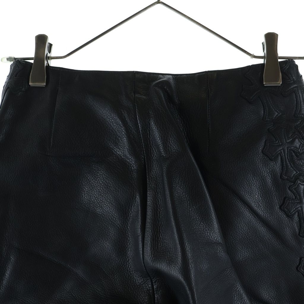 Chrome Hearts Fleurknee Cross Patch Leather Pants Black — view 4
