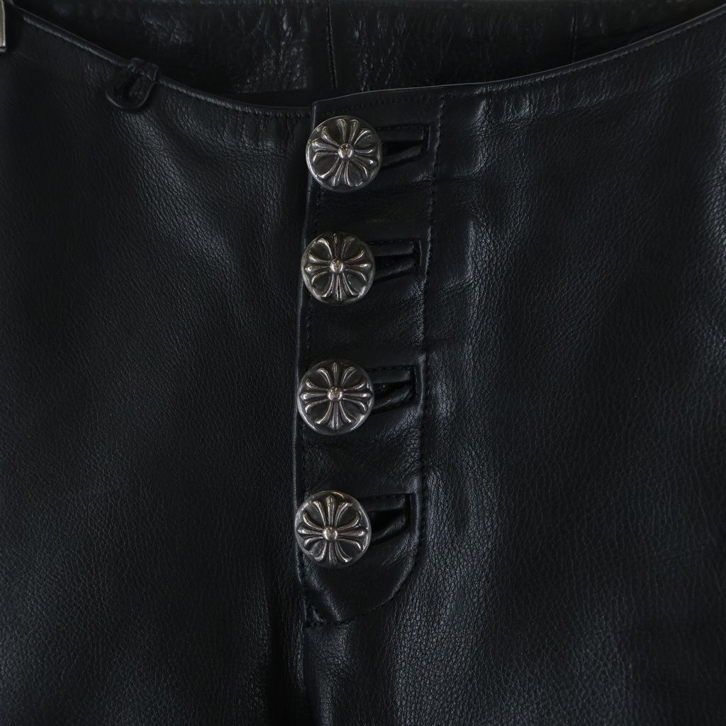 Chrome Hearts Fleurknee Cross Patch Leather Pants Black — view 5