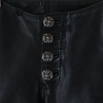 Chrome Hearts Fleurknee Cross Patch Leather Pants Black — view 5