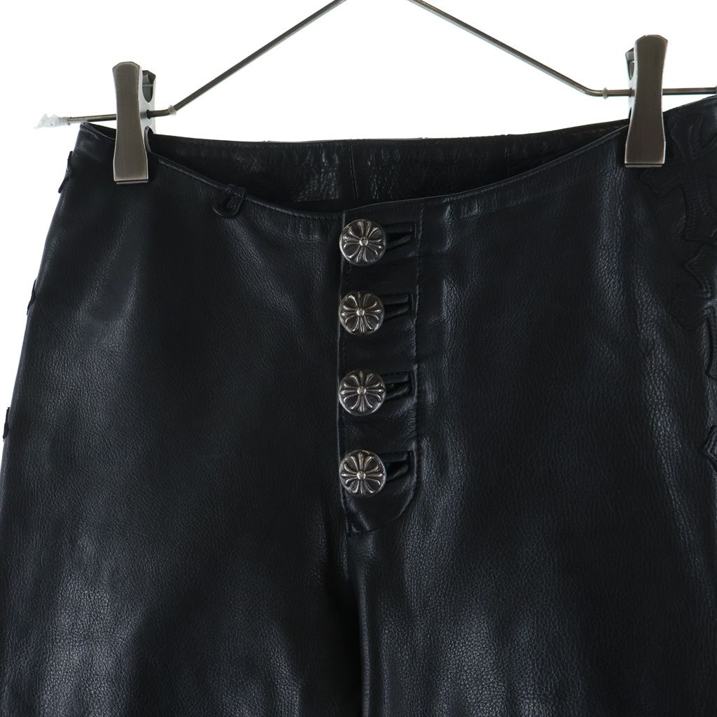Chrome Hearts Fleurknee Cross Patch Leather Pants Black — view 3