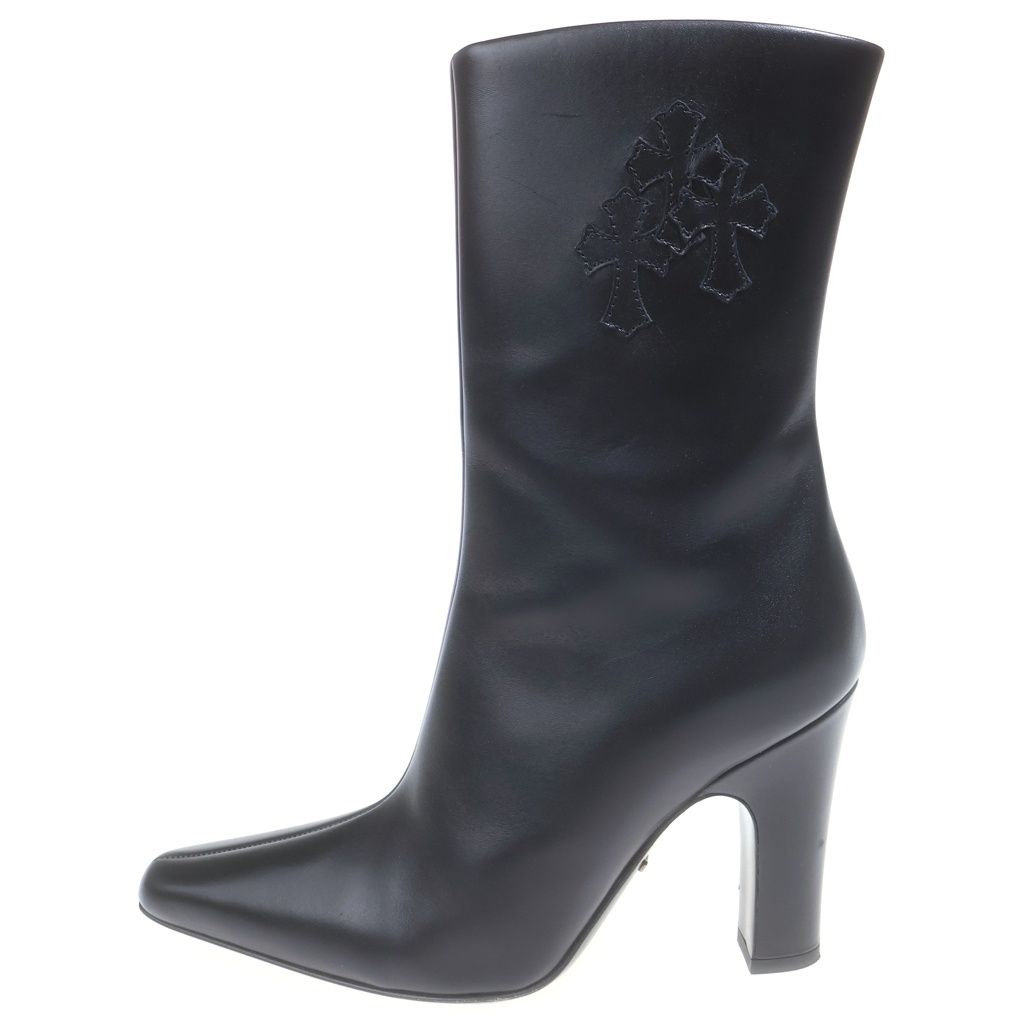 Chrome Hearts Suger Jones Cross Patch Side Zip Heels Boots Black