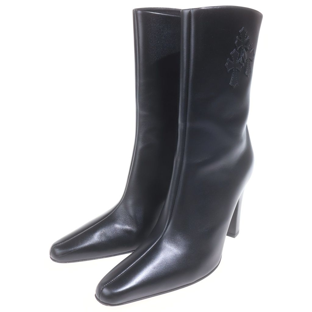 Chrome Hearts Suger Jones Cross Patch Side Zip Heels Boots Black — view 2