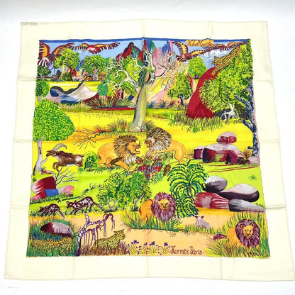 Hermes Carre 90 Nuba Mountain Scarf 100% Silk White