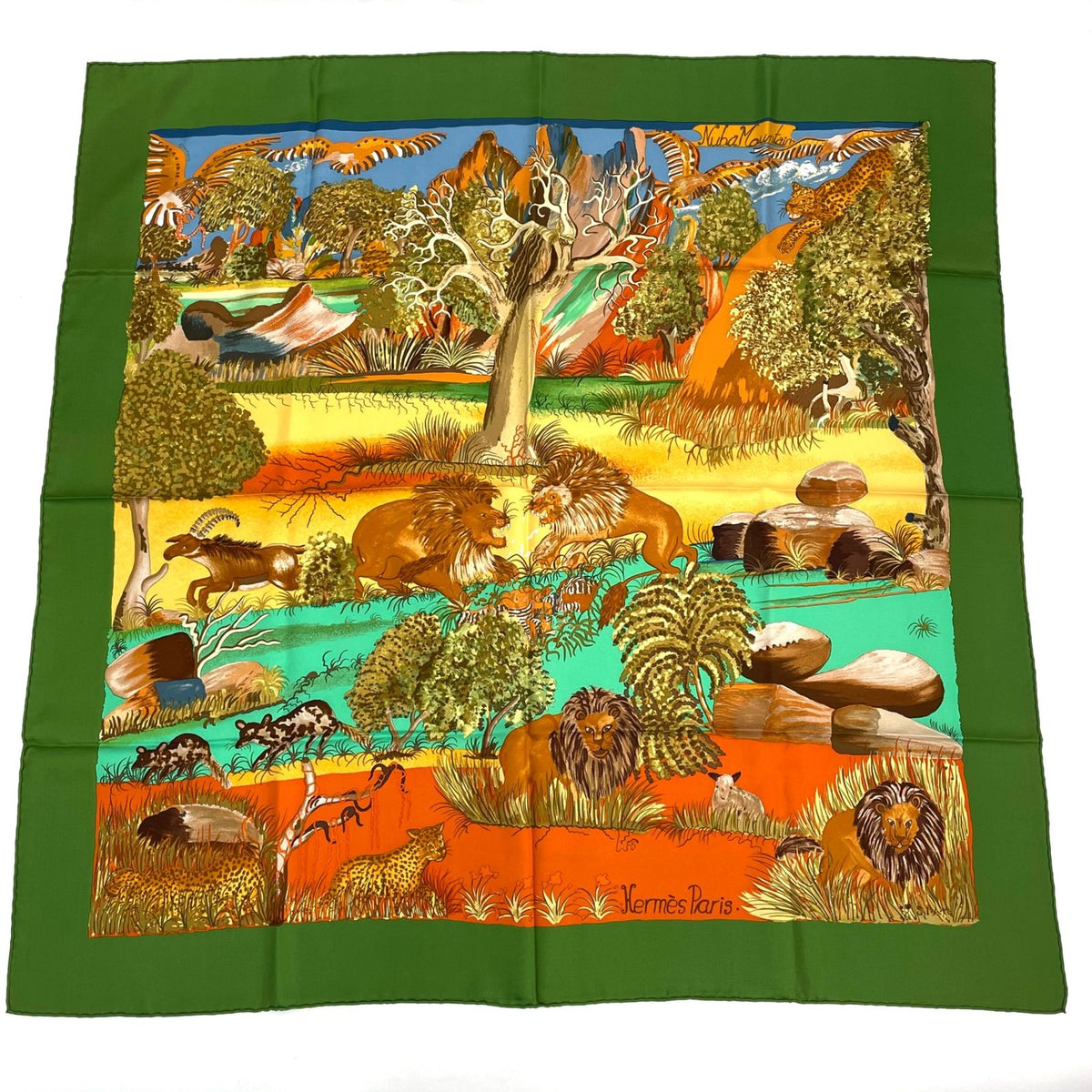 Hermes Carre 90 Nuba Mountain Scarf 100% Silk Green