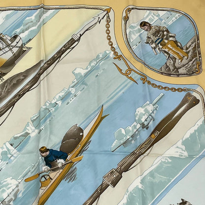 Hermes Carre 90 Gronland Green Land Eskimo Dog Sled Silk Scarf Yellow — view 3